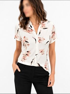 👕2 for 15$ Or 3 for 20$👕floral Notch-Neck Short Sleeve Blouse - White/Pink